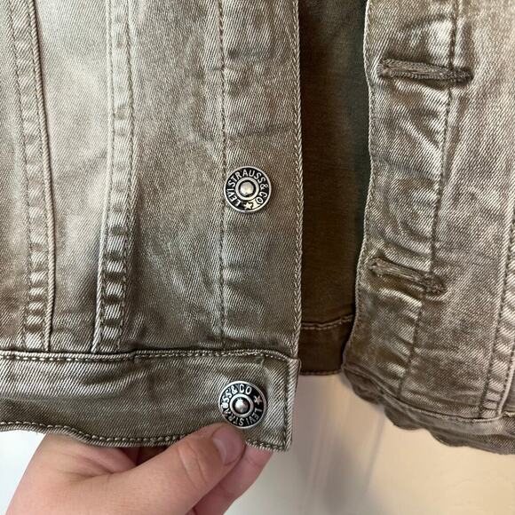 Levi’s Denim Trucker Jacket Size S Button Down Logo Pockets Grayish-Brown Casual - Picture 6 of 13